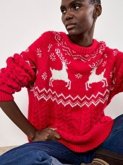 Reindeer Chunky Cable Knit Jumper