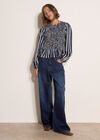 Shirred Bodice Stripe Top, Navy, large