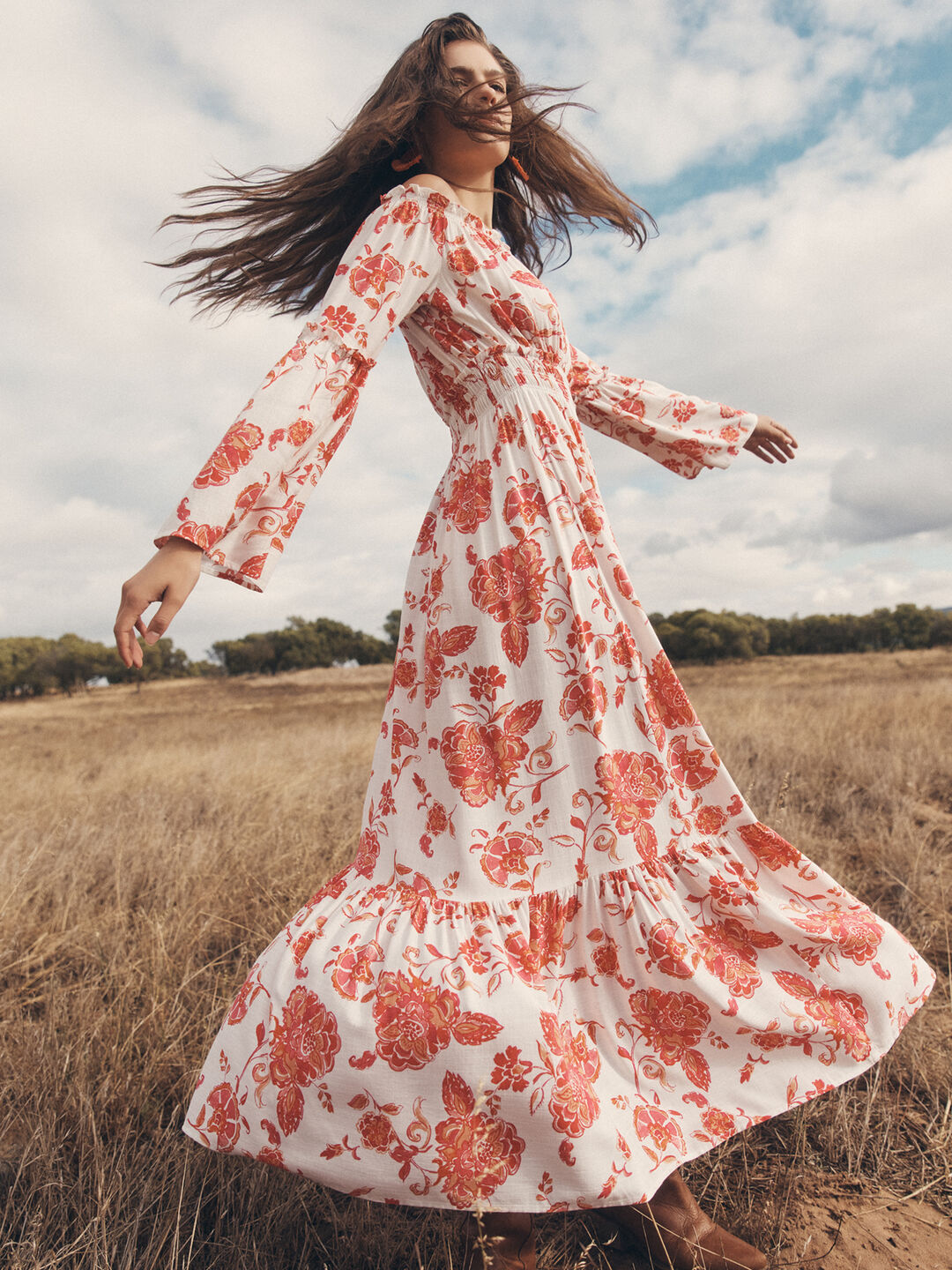Floral Bardot Maxi Dress