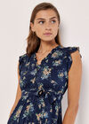 Ditsy Floral Print Midi Dress, Navy, large