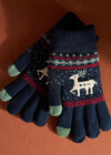 Reindeer Pattern Gloves, Navy, large