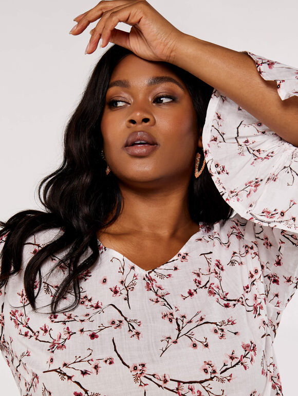  Cherry Blossom Ruffle Top, White, large