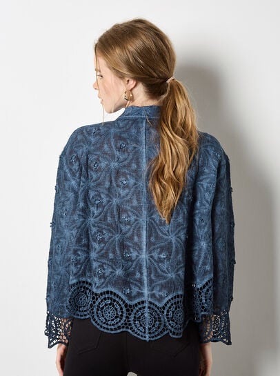 Textured Cotton Floral Crochet Blouse