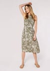 Palm Scene Midi Dress, Khaki, large