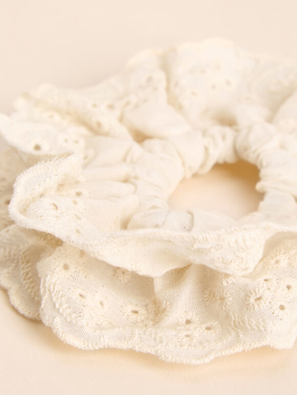 Broderie Anglaise Scrunchie, White, large