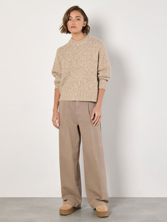 Flecked Knit Chunky Jumper, Stone, large