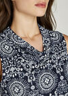Cowl Neck Lace Print Wrap Tunic Top, Navy, large