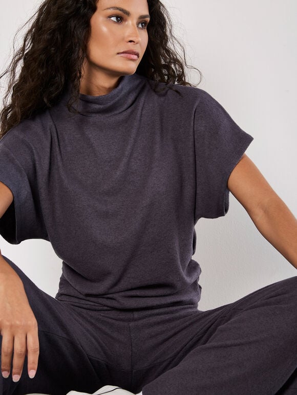 Soft Touch Ruched Top, Dark Grey - Charcoal, large