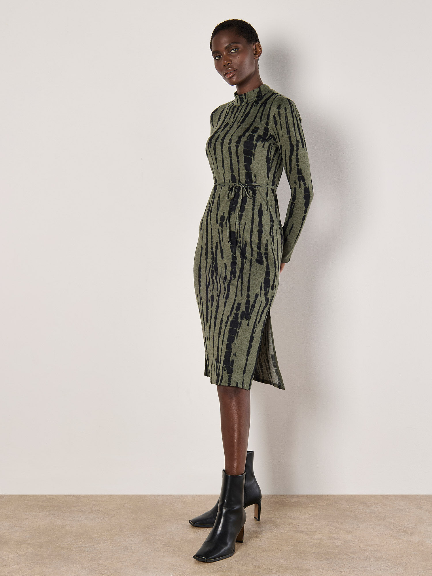 Tie Dye Soft Knit Midi Dress Apricot Clothing