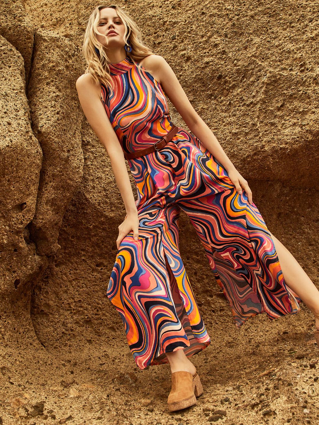 Retro Wave Jumpsuit Apricot Clothing