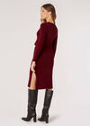 Knitted Wrap Midi Dress, Burgundy, large