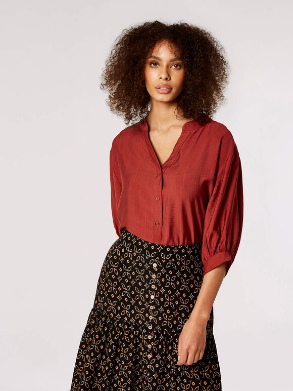 Textured High-Low Shirt, Rust, large