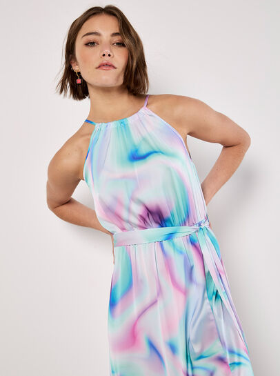 Pastel Swirl Satin Maxi Dress