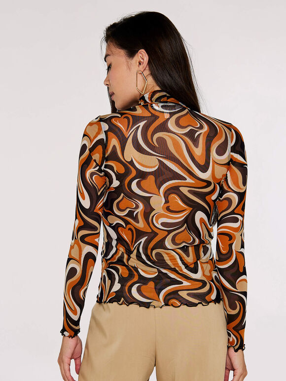 Swirl Funnel Neck Top, Rust, large