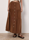 Linen Blend Tiered Maxi Skirt, Rust, large