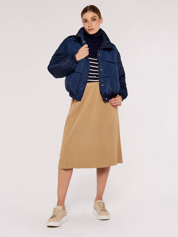 Cropped Puffer Jacket, Navy, large