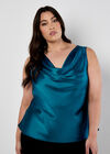 Curve Satin Cowl Neck Top, Blue, large