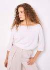 Stretch Knit Batwing Top, White, large