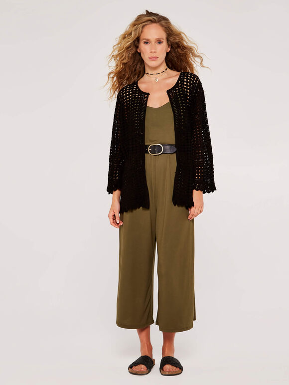 Square Crochet Cardigan, Black, large
