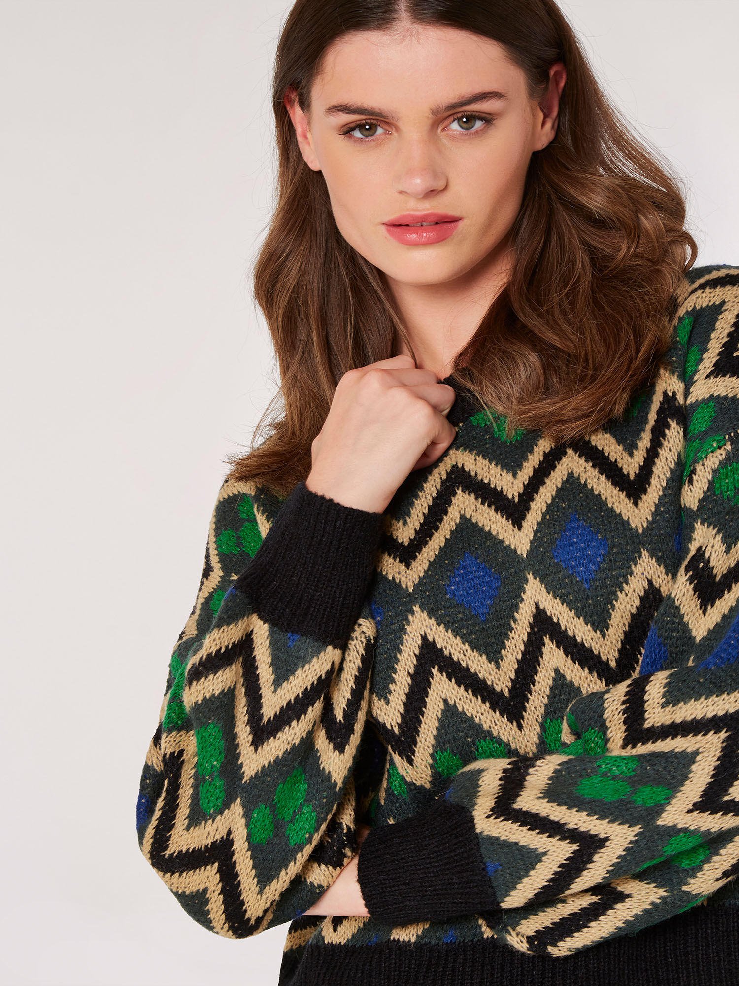 Geometric Chevron Jumper Apricot Clothing