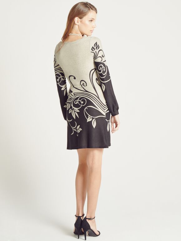 Two Tone Swirl Printed Tunic Dress, Stone, large