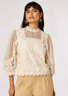 Puff Sleeve Floral Lace Top, Stone, large