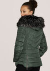 Faux Fur Hood Puffer Jacket, Green, large