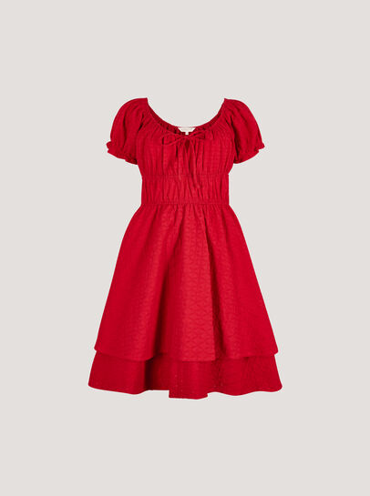 Eyelet Embroidery Tiered Mini Dress