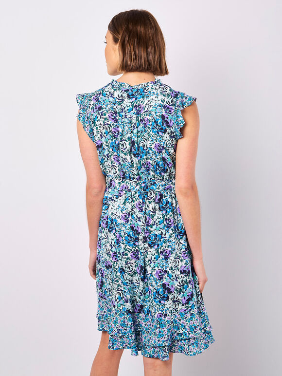 Ditsy Floral Ruffle Mini Dress, Blue, large