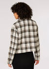 Woven Textured Check Cropped Shacket, Brown, large