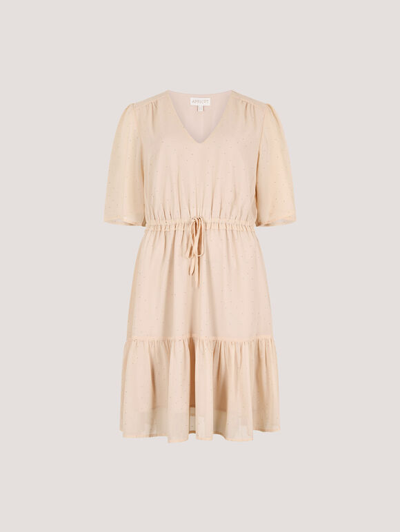 Polka Dot Chiffon Mini Dress, Peach, large