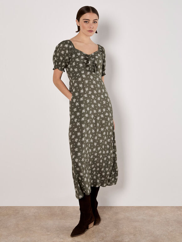 Silhouette Floral Milkmaid Maxi Dress, Khaki, large
