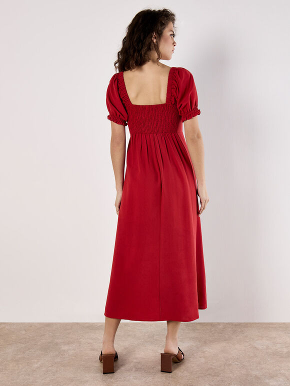 Tie Detail Milkmaid Midaxi Dress, Red, large