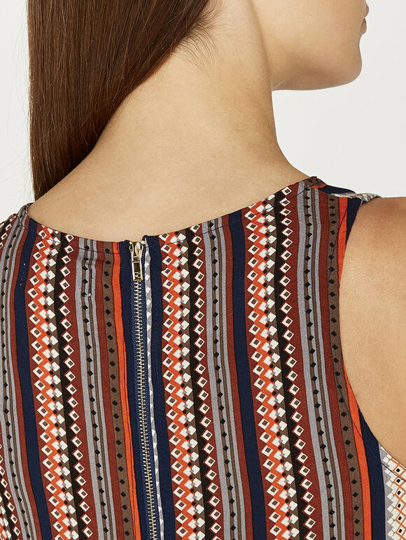 Tribal Print Shift Dress, Navy, large