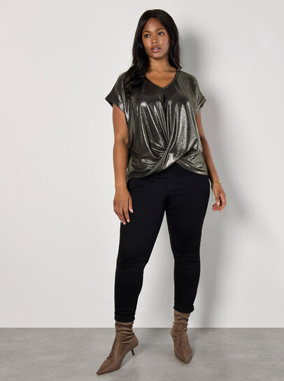 Curve Metallic Foil Twist Hem Top