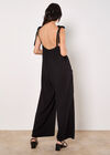 Textured Cotton Wide Leg Jumpsuit, Black, large