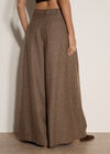Herringbone Tweed Wide-Leg Trousers, Brown, large