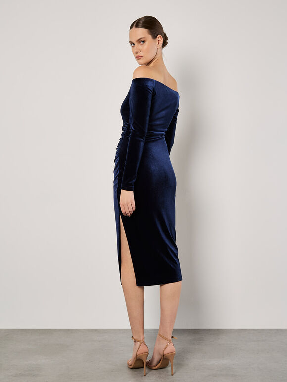 Bardot Velvet Midi Dress , Navy, large
