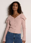 Wide Collar Ribbed Knit Cardigan, Pink, large
