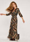Printed Wrap Maxi Dress, Black, large