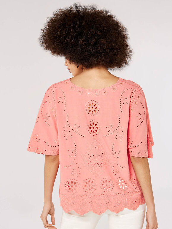Embroidered Cotton Top, Pink, large