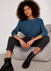 Boat Neck Ribbed Jumper, Blue, large