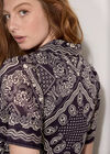 Scarf Print Shirt Mini Dress, Navy, large