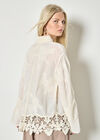 Embroidered Mesh Lace Oversized Shirt, Stone, large