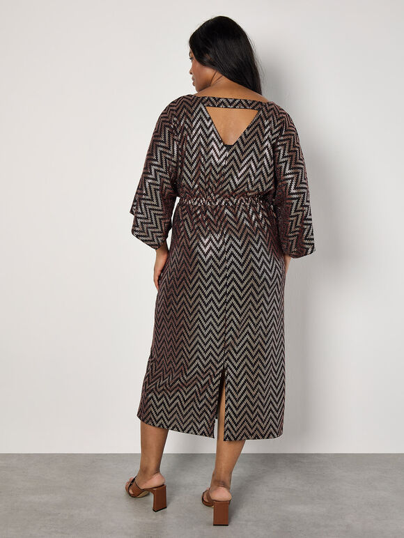 Curve Chevron Mirror Sequin Midi Dress, Brown, large
