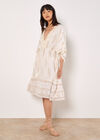 Gold Foil Paisley Midi Dress, Cream, large