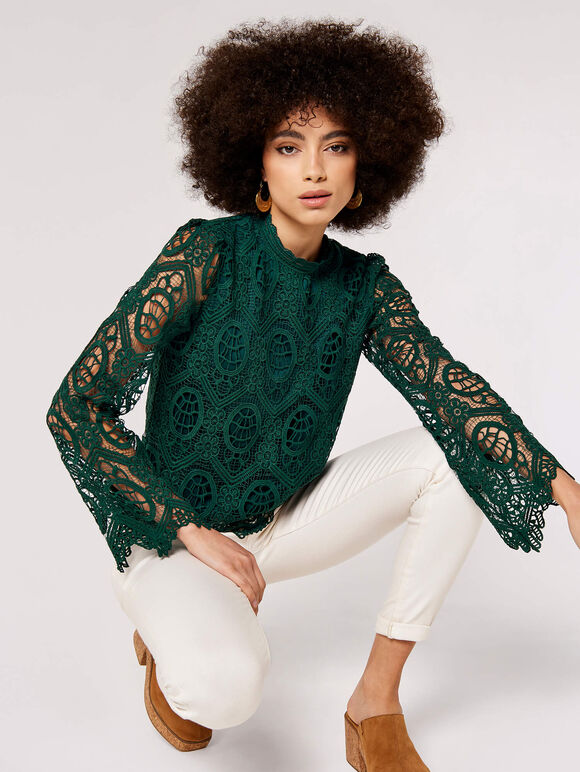 Scallop Lace Top, Green, large
