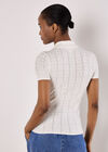 Pointelle Knit Polo T-Shirt, Cream, large