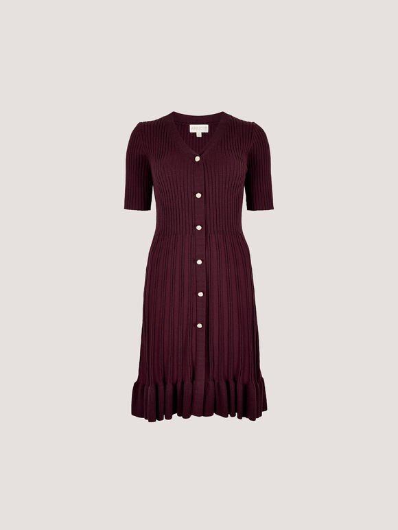 Ribbed Knit Fit And Flare Mini Dress, Burgundy, large