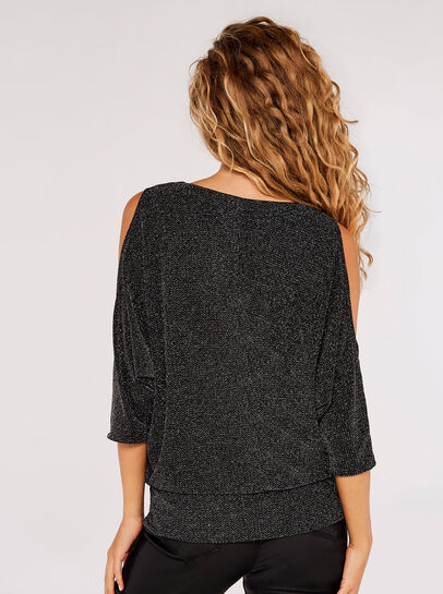 Metallic Sparkle Cold Shoulder Top